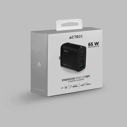 Cargador De Pared Acteck Energon Prime Cp65w / 65w / 2x Usb-c / 1x Usb A / Negro / Ac-935579