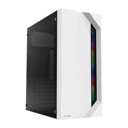 Gabinete Acteck Viken Gm434 / Media Torre / Micro Atx, Mini Itx / Fuente 500w / Iluminacion Rgb / Panel Cristal Templado, Metal / Blanco / Ac-935708