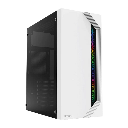 Gabinete Acteck Viken Gm434 / Media Torre / Micro Atx, Mini Itx / Fuente 500w / Iluminacion Rgb / Panel Cristal Templado, Metal / Blanco / Ac-935708