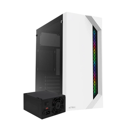 Gabinete Acteck Viken Gm434 / Media Torre / Micro Atx, Mini Itx / Fuente 500w / Iluminacion Rgb / Panel Cristal Templado, Metal / Blanco / Ac-935708