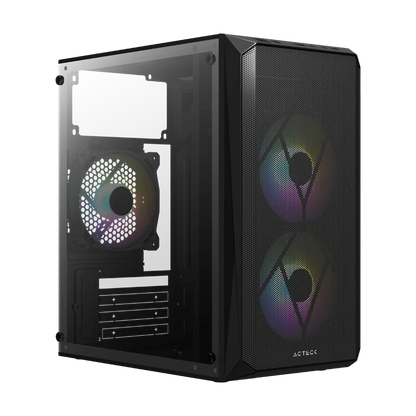 Gabinete Acteck Doom Gi630 / Micro Torre / Micro Atx, Mini Itx / Fuente 500w / Ventilador Rgb / Panel Acrilico, Metal / Negro / Ac-935739