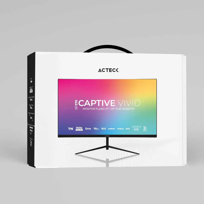 Monitor Acteck Captive Vivid Sp270 / 27 Pul / Plano / 1920p Full Hd / Flat Tn / 75 Hz / 5 Ms / Bizel Fino / Vga Hdmi Dc / Negro / Ac-935845