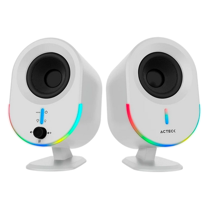 Bocinas Acteck Dynamic Exact Bs630 / Para Escritorio / Indicador De Led / Sonido Estereo / Inalambrica / Bluetooth 5.0, Aux 3-5 Mm, Usb / 20 W / Blanco / Ac-935876