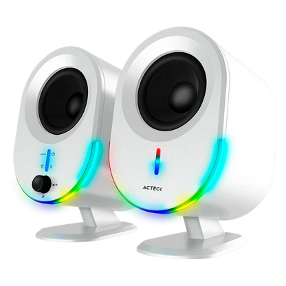 Bocinas Acteck Dynamic Exact Bs630 / Para Escritorio / Indicador De Led / Sonido Estereo / Inalambrica / Bluetooth 5.0, Aux 3-5 Mm, Usb / 20 W / Blanco / Ac-935876