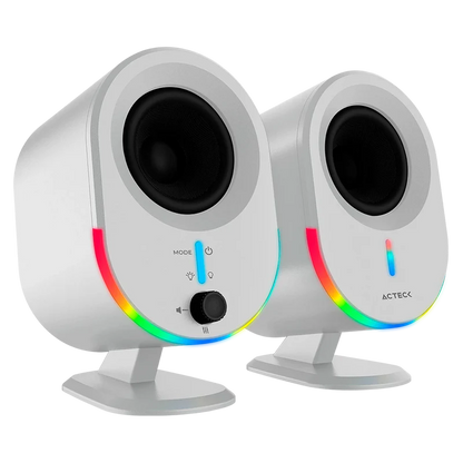 Bocinas Acteck Dynamic Exact Bs630 / Para Escritorio / Indicador De Led / Sonido Estereo / Inalambrica / Bluetooth 5.0, Aux 3-5 Mm, Usb / 20 W / Blanco / Ac-935876