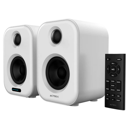 Bocina Acteck Dynamic Exact Bs650 / Bluetooth Para Escritorio / Bluetooth 5.0, Aux 3.5 Mm Y Usb / 50 W / Pantalla Led / Control Remoto / Blanca / Ac-935883