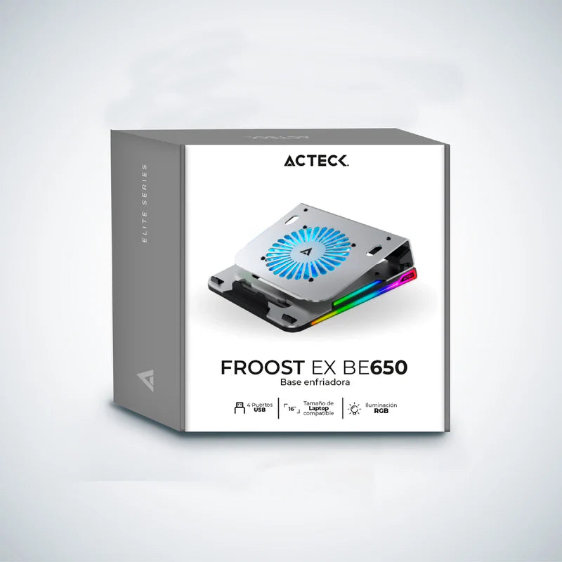 Base Enfriadora Acteck Froost Ex Be650 / 4 Puertos Usb / 16 Pulgadas / Peso 0.750 G /1 Ventilador / Aluminio / Antiderrapante / Rgb / Ac-936156