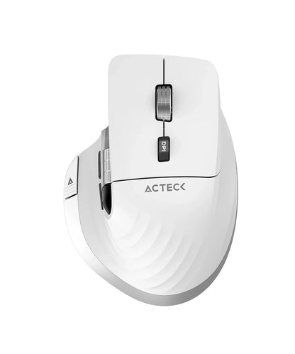 Mouse Acteck Virtuos Pro Mi780 / Vertical / Inalambrico / Dual Bluetooth Usb / Recargable / Scroll Horizontal / Optico / 8 Botones / 3200 Dpi Ajustable / Blanco / Ac-936194