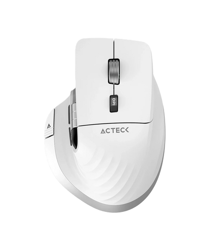 Mouse Acteck Virtuos Pro Mi780 / Vertical / Inalambrico / Dual Bluetooth Usb / Recargable / Scroll Horizontal / Optico / 8 Botones / 3200 Dpi Ajustable / Blanco / Ac-936194