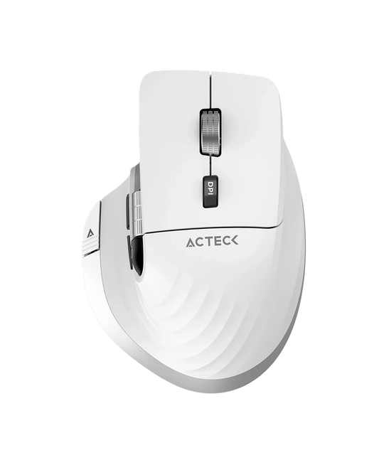 Mouse Acteck Virtuos Pro Mi780 / Vertical / Inalambrico / Dual Bluetooth Usb / Recargable / Scroll Horizontal / Optico / 8 Botones / 3200 Dpi Ajustable / Blanco / Ac-936194