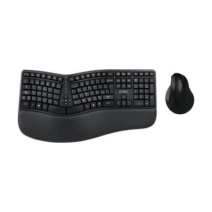 Kit Acteck Creator Virtuos Fitt Mk770 / Teclado Y Mouse Vertical / Inalambrico / Receptor Usb / Recargable / 118 Teclas / EspaÑol / Multimedia / Optico / 2400 Dpi Ajustable / Negro / Ac-936248