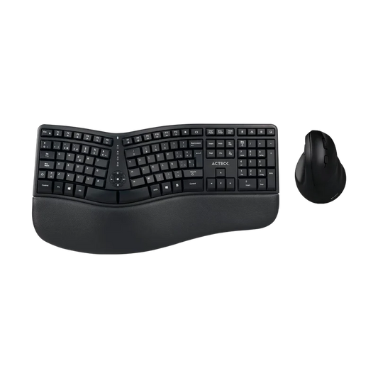 Kit Acteck Creator Virtuos Fitt Mk770 / Teclado Y Mouse Vertical / Inalambrico / Receptor Usb / Recargable / 118 Teclas / EspaÑol / Multimedia / Optico / 2400 Dpi Ajustable / Negro / Ac-936248
