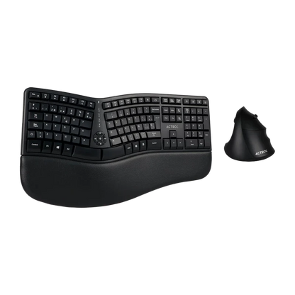 Kit Acteck Creator Virtuos Fitt Mk770 / Teclado Y Mouse Vertical / Inalambrico / Receptor Usb / Recargable / 118 Teclas / EspaÑol / Multimedia / Optico / 2400 Dpi Ajustable / Negro / Ac-936248