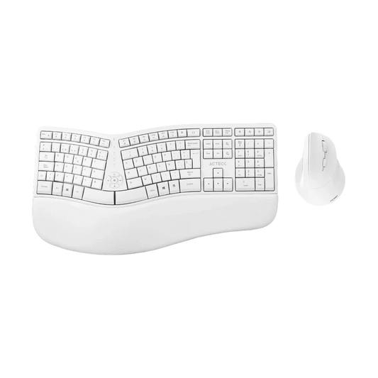 Kit Acteck Creator Virtuos Fitt Mk770 / Teclado Y Mouse Vertical / Inalambrico / Usb / Multimedia / 118 Teclas / EspaÑol / Recargable / 2400 Dpi Ajustable/ Optico / Blanco / Ac-936255