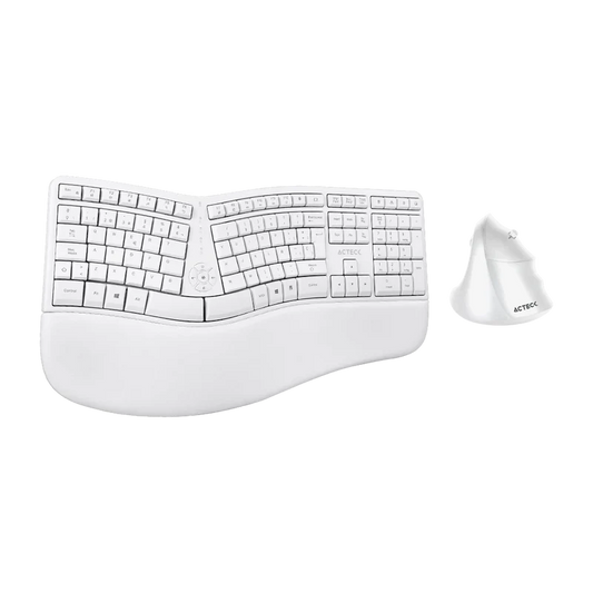 Kit Acteck Creator Virtuos Fitt Mk770 / Teclado Y Mouse Vertical / Inalambrico / Usb / Multimedia / 118 Teclas / EspaÑol / Recargable / 2400 Dpi Ajustable/ Optico / Blanco / Ac-936255