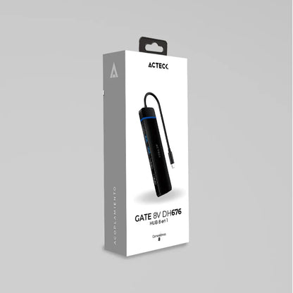 Hub Acteck Gate 8v Dh676 / 8 En 1 / Entrada Usb C / Hdmi 4k 30 Hz / Sd-tf 480 Mb / Dp Tipo C 100w / Usb 3.0 / Dp 10.2 Gbps / Win - Mac - Linux / Negro / Ac-936477