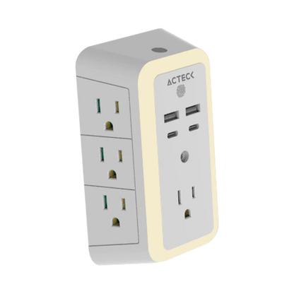 Cargador De Pared Acteck Energon Lumina Cp515 / 11 En 1 / 7 X Tomacorriente / 2 Usb / 2 Tipo C / Resistente Al Fuego / Supresor De Picos 540 J / Sensor Touch / Blanco /ac-936484