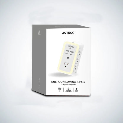Cargador De Pared Acteck Energon Lumina Cp515 / 11 En 1 / 7 X Tomacorriente / 2 Usb / 2 Tipo C / Resistente Al Fuego / Supresor De Picos 540 J / Sensor Touch / Blanco /ac-936484
