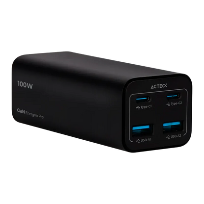 Cargador Acteck Energon Pro Ce717 / De Pared Para Escritorio / Carga Rapida / 100 W / 2x Usb C + 2x Usb A / Negro / Ac-936491