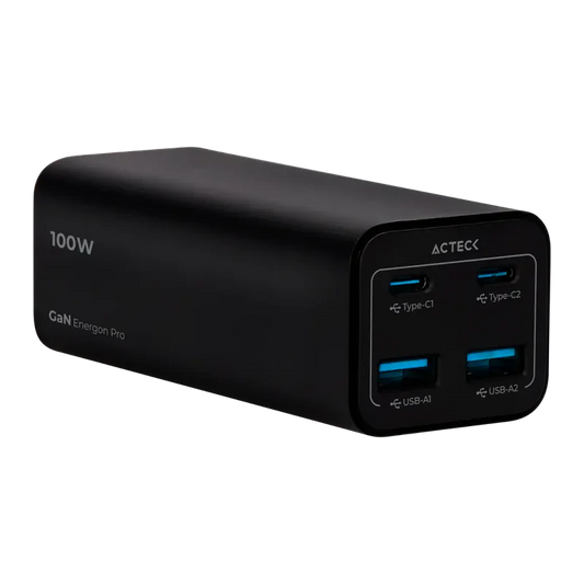 Cargador Acteck Energon Pro Ce717 / De Pared Para Escritorio / Carga Rapida / 100 W / 2x Usb C + 2x Usb A / Negro / Ac-936491