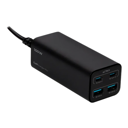 Cargador Acteck Energon Pro Ce717 / De Pared Para Escritorio / Carga Rapida / 100 W / 2x Usb C + 2x Usb A / Negro / Ac-936491
