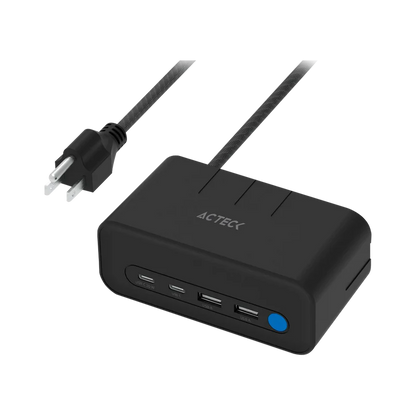 Cargador Acteck Energon Mate Ce676 / Extensin De Escritorio / 2 X Usb / 2 X Tipo C / 3 X Contactos / Supresor De Picos / Indicador Led / Resistente Al Fuego / 1.85 M / Ac-936514