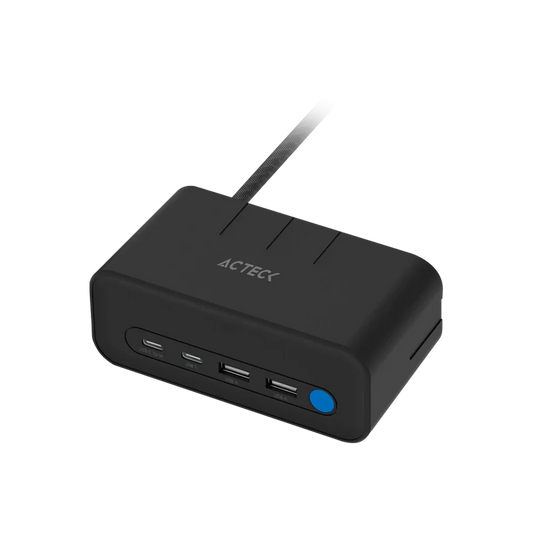 Cargador Acteck Energon Mate Ce676 / Extensin De Escritorio / 2 X Usb / 2 X Tipo C / 3 X Contactos / Supresor De Picos / Indicador Led / Resistente Al Fuego / 1.85 M / Ac-936514