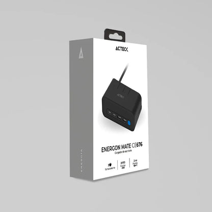 Cargador Acteck Energon Mate Ce676 / Extensin De Escritorio / 2 X Usb / 2 X Tipo C / 3 X Contactos / Supresor De Picos / Indicador Led / Resistente Al Fuego / 1.85 M / Ac-936514