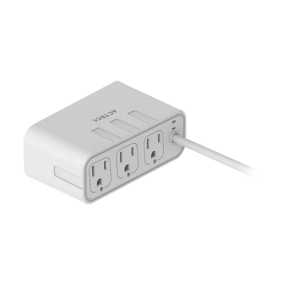 Cargador Acteck Energon Mate Ce676 / ExtensiÓn De Escritorio / 2 X Usb / 2 X Tipo C / 3 X Contactos / Supresor De Picos / Blanco / Indicador Led / Resistente Al Fuego / 1.85 M / Ac-936521