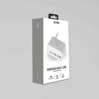 Cargador Acteck Energon Mate Ce676 / ExtensiÓn De Escritorio / 2 X Usb / 2 X Tipo C / 3 X Contactos / Supresor De Picos / Blanco / Indicador Led / Resistente Al Fuego / 1.85 M / Ac-936521
