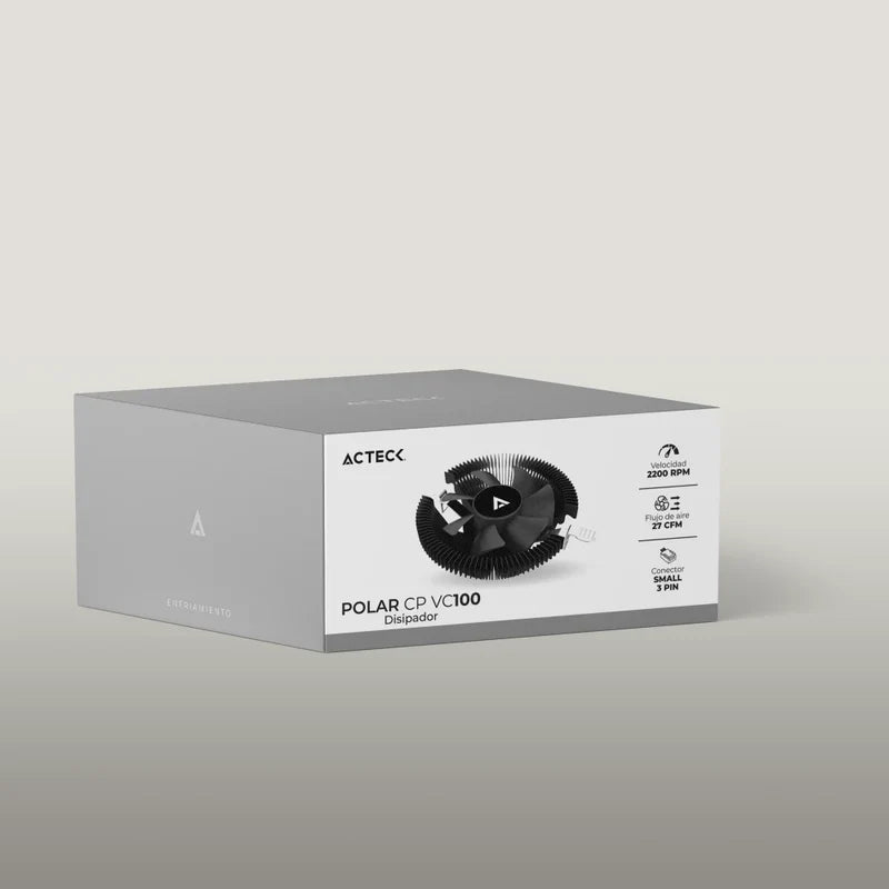 Disipador Acteck Polar Cp Vc100 / 80 X 25 Mm / Velocidad 2200 Rpm / Silencioso 22 Db / Flujo De Aire 27 Cfm / Conector Small 3 Pin / Tdp 60 W / Ac-936736