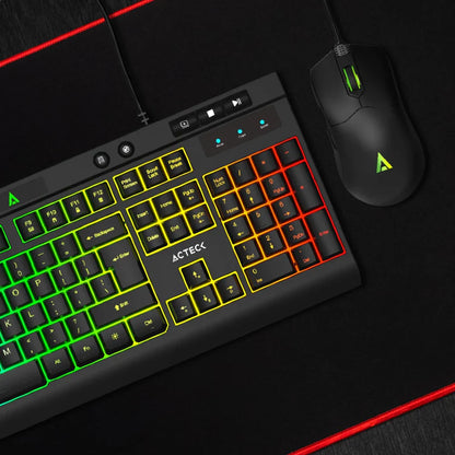 Kit Acteck Creator Aurean Pro Mk477g / Teclado Y Mouse / Alambrico / Iluminacion Led / 105 Teclas / Anti-gosting / Multimedia / Optico / 8000 Dpi Ajustable / 7 Botones / Negro / Ac-936750