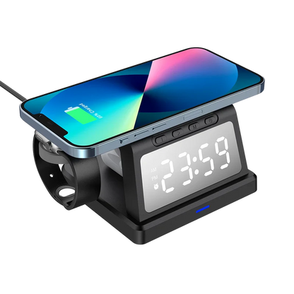 Cargador Acteck Energon S-mate Ci730 / Inalambrico Qi / 3w - 15 W / Apple - Samsung / 3 Dispositivos / Reloj Digital / Negro / Ac-937146