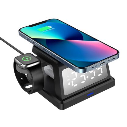Cargador Acteck Energon S-mate Ci730 / Inalambrico Qi / 3w - 15 W / Apple - Samsung / 3 Dispositivos / Reloj Digital / Negro / Ac-937146
