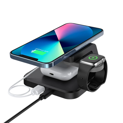 Cargador Acteck Energon S-mate Ci730 / Inalambrico Qi / 3w - 15 W / Apple - Samsung / 3 Dispositivos / Reloj Digital / Negro / Ac-937146