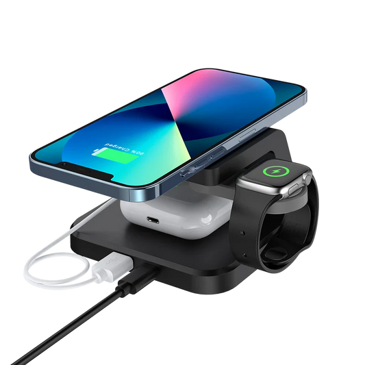 Cargador Acteck Energon S-mate Ci730 / Inalambrico Qi / 3w - 15 W / Apple - Samsung / 3 Dispositivos / Reloj Digital / Negro / Ac-937146