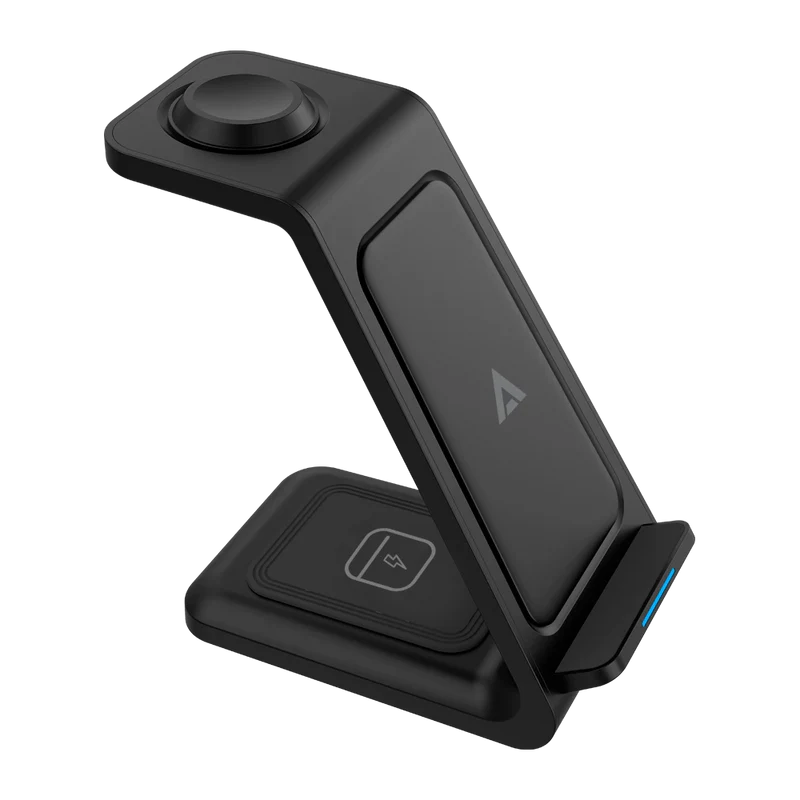 Cargador De Escritorio Acteck Energon S-mate Ci720 / Inalambrico / Iphone - Samsung - Carga Qi / 3w - 15w / Para 3 Dispositivos / Conexion Usb C / Negro / Ac-937153