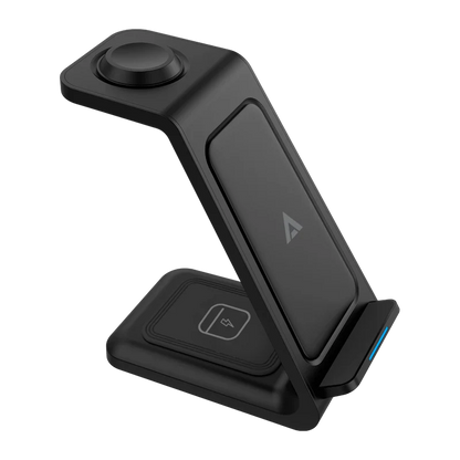 Cargador De Escritorio Acteck Energon S-mate Ci720 / Inalambrico / Iphone - Samsung - Carga Qi / 3w - 15w / Para 3 Dispositivos / Conexion Usb C / Negro / Ac-937153