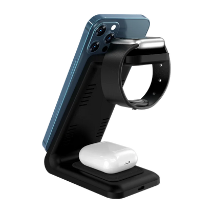 Cargador De Escritorio Acteck Energon S-mate Ci720 / Inalambrico / Iphone - Samsung - Carga Qi / 3w - 15w / Para 3 Dispositivos / Conexion Usb C / Negro / Ac-937153