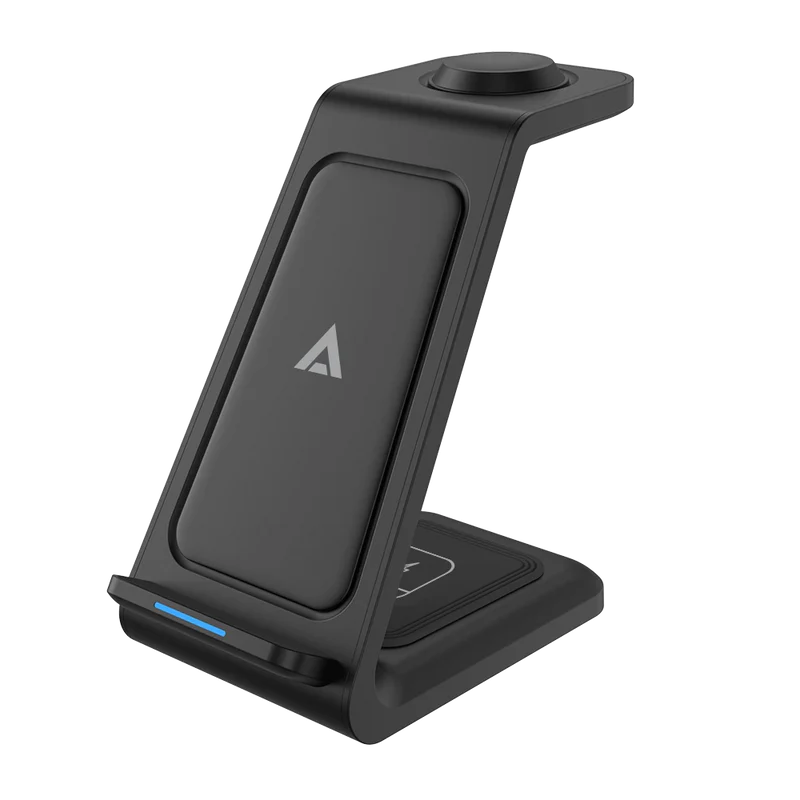 Cargador De Escritorio Acteck Energon S-mate Ci720 / Inalambrico / Iphone - Samsung - Carga Qi / 3w - 15w / Para 3 Dispositivos / Conexion Usb C / Negro / Ac-937153