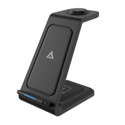Cargador De Escritorio Acteck Energon S-mate Ci720 / Inalambrico / Iphone - Samsung - Carga Qi / 3w - 15w / Para 3 Dispositivos / Conexion Usb C / Negro / Ac-937153