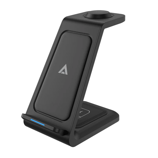 Cargador De Escritorio Acteck Energon S-mate Ci720 / Inalambrico / Iphone - Samsung - Carga Qi / 3w - 15w / Para 3 Dispositivos / Conexion Usb C / Negro / Ac-937153