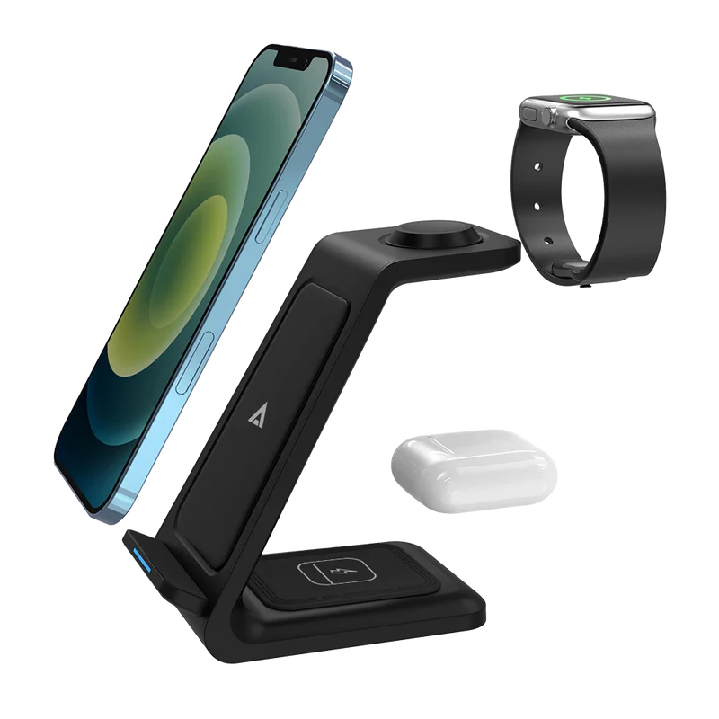 Cargador De Escritorio Acteck Energon S-mate Ci720 / Inalambrico / Iphone - Samsung - Carga Qi / 3w - 15w / Para 3 Dispositivos / Conexion Usb C / Negro / Ac-937153