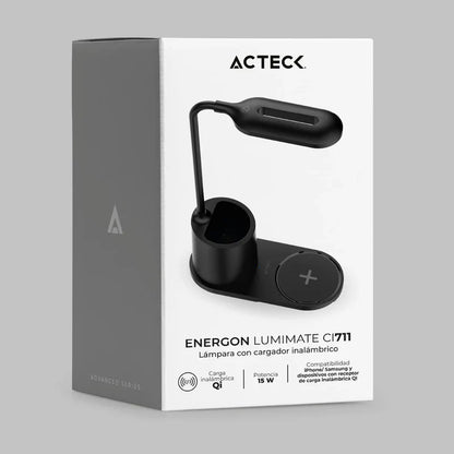 Cargador  Acteck Energon Lumimate Ci711 / Inalambrico Qi / 15 W / Apple - Samsung / Qi / 1 Dispositivo / Incluye Lampara /  Negro / Ac-937184
