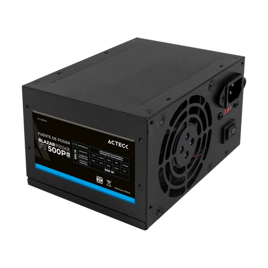 Fuente De Poder Acteck Blazar Prime Ft500p / Atx / 500 W / No Modular / Ventilador 80 Mm / 1 AÑos De Garantia / Negro / Ac-938143