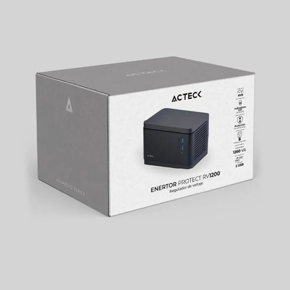 Regulador Acteck Enertor Protect Rv1200 / 1200 Va - 600 W / Proteccion De Sobrecarga / Avr / 2x Usb / Indicador Led / 8 Tomacorriente / 175 J / Negro / Ac-938204