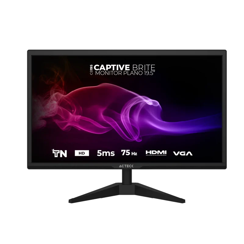 Monitor Acteck Captive Brite Cb195 / 19.5 Pul / Plano /  Hd / 75 Hz / 5 Ms / Vga  - Hdmi - Dc / 5 Botones / Negro / Ac-939409