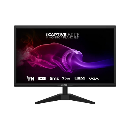 Monitor Acteck Captive Brite Cb195 / 19.5 Pul / Plano /  Hd / 75 Hz / 5 Ms / Vga  - Hdmi - Dc / 5 Botones / Negro / Ac-939409