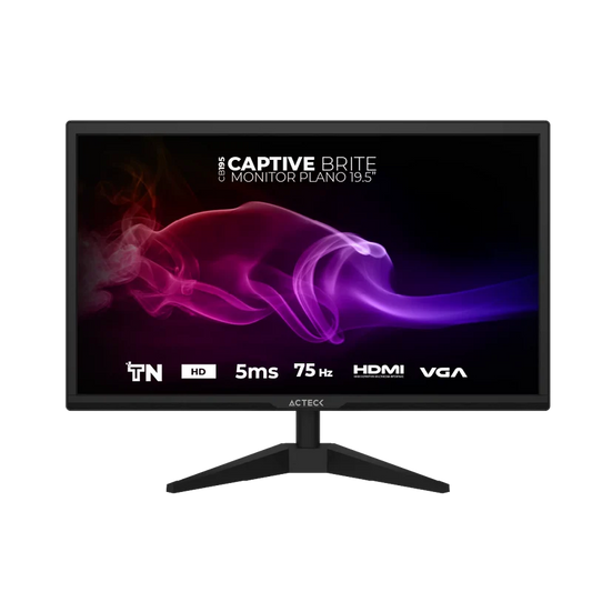 Monitor Acteck Captive Brite Cb195 / 19.5 Pul / Plano /  Hd / 75 Hz / 5 Ms / Vga  - Hdmi - Dc / 5 Botones / Negro / Ac-939409