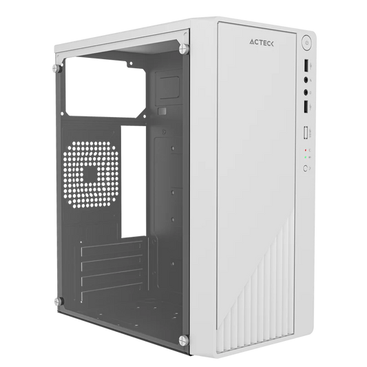 Gabinete Acteck Kioto Gc220 / Mini Torre / Micro Atx, Mini Itx / Fuente 500w / Panel Izq Acrilico + Frente Mesh / Blanco / Ac-939522